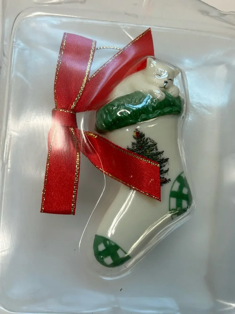 SPODE Ornament Cat in Stocking New in Box